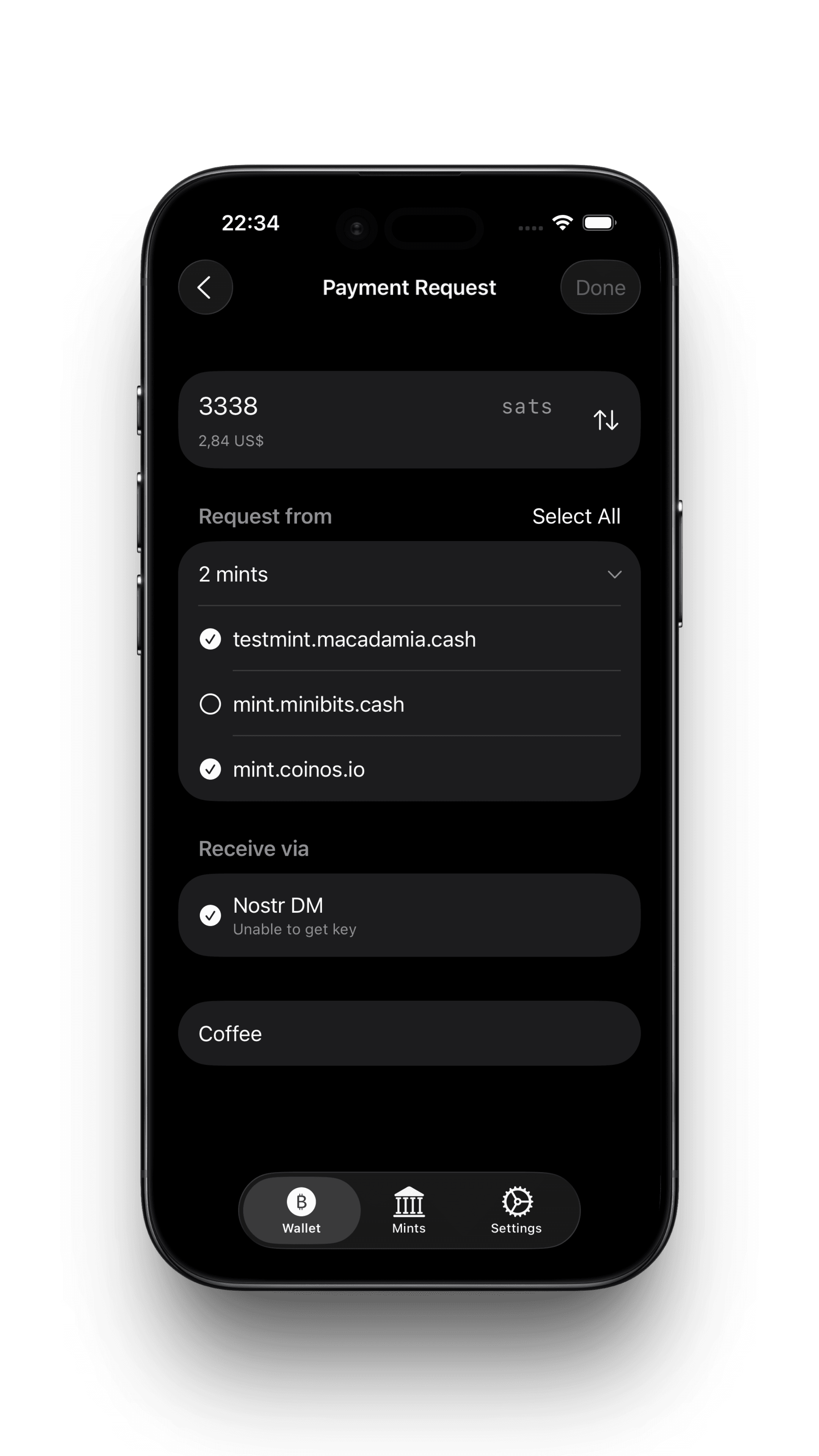 Payment request across multiple mints